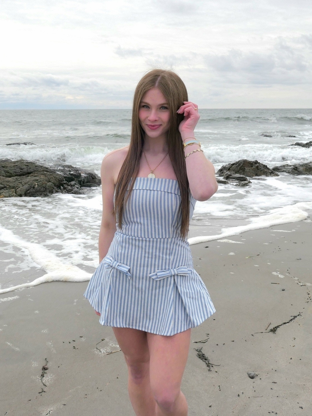 Altard State Blue And White Striped Romper